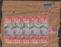 Click for more photos and details Hong Kong 1949 KGVI UPU 10c x5 20c x10 30c x5 + 80c Used on Airmail Parcel Piece