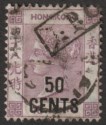Click for more photos and details Hong Kong 1899 QV 50c on 48c Used w Peking (2) IPO Mark and Shanghai Postmarks