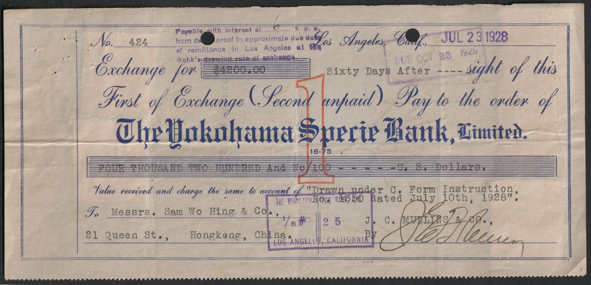 Hong Kong 1928 KGV Revenue BofE 20c 30c 50c Used Yokohama Bank Bill of Exchange