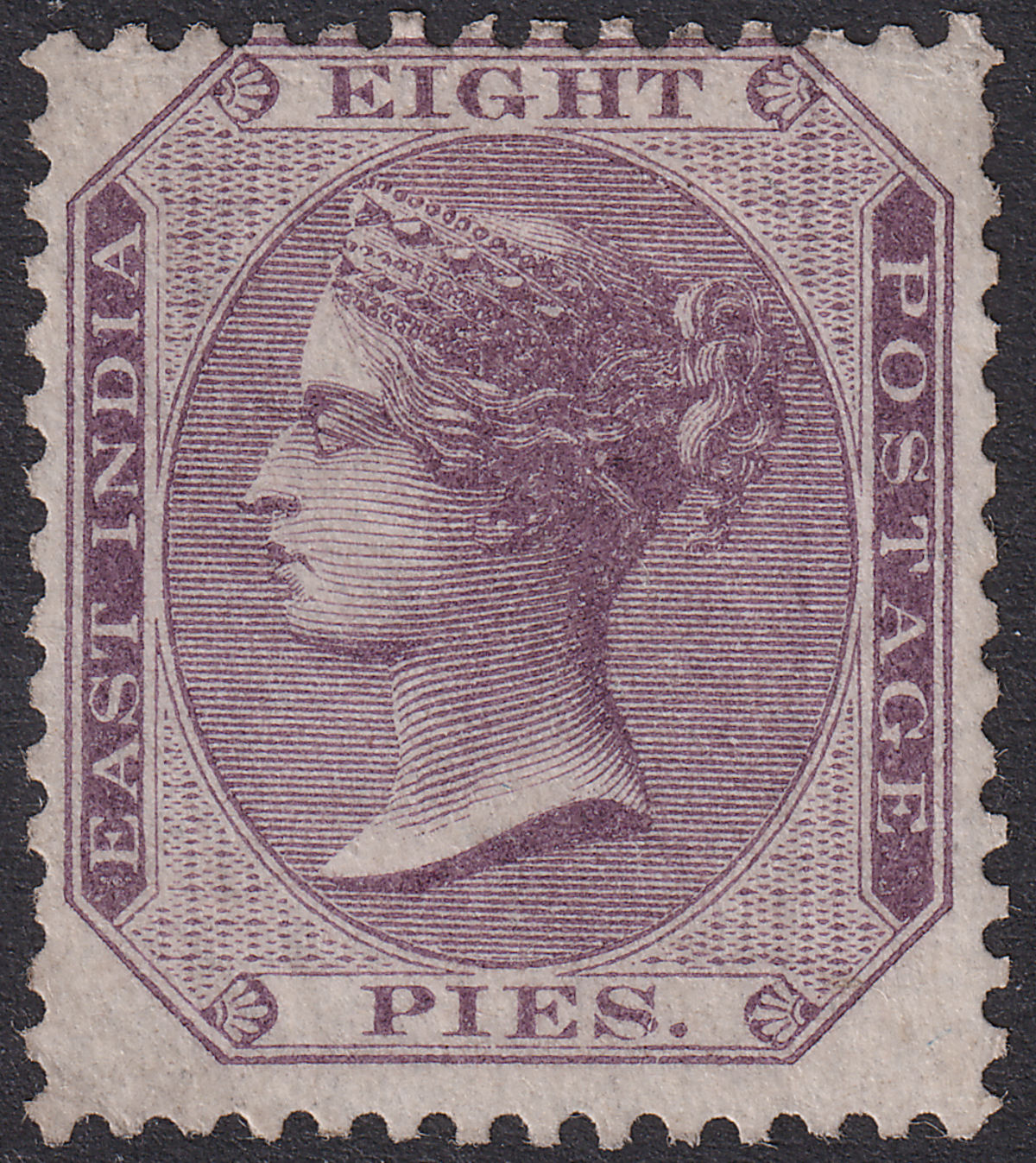 India 1860 QV 8p Mauve Unused SG53 cat £200 as mint