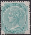 India 1866 QV 4a Green Die I Unused SG69 cat £160 as mint with perf faults