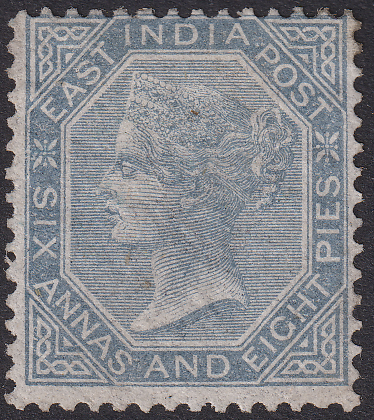 India 1867 QV 6a8p Slate Unused SG72 cat £120 as mint