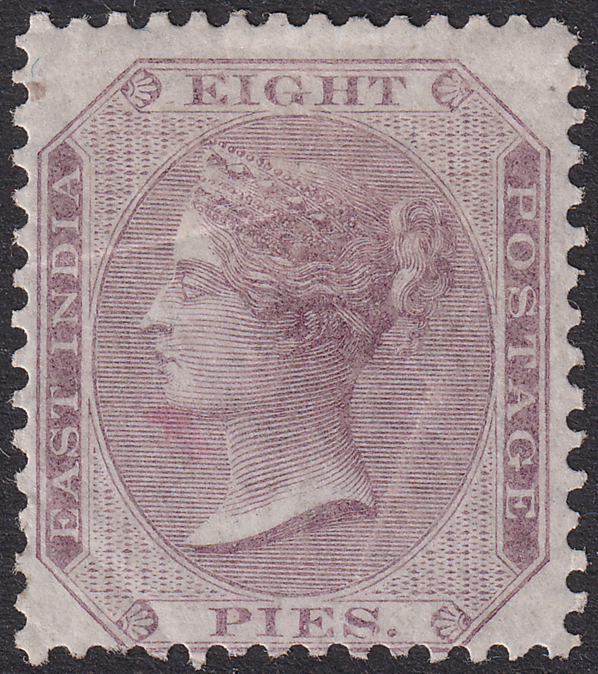 India 1860 QV 8p Purple on White Paper Mint SG52 cat £90 creases