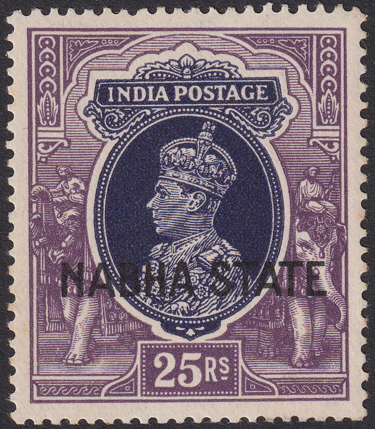 Indian States Nabha 1938 KGVI State Opt 25r Violet + Purpl Mint SG94 c£250 tones