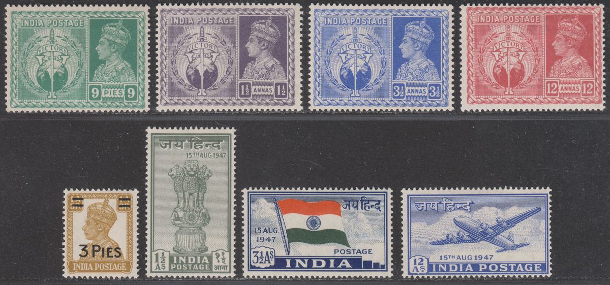 India 1946-47 KGVI Victory Set / Independence Set Mint