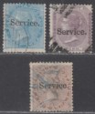 Click for more photos and details India 1866 QV Official Service Overprint ½a, 8p, 1a Used