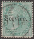 Click for more photos and details India 1866 QV Official Service Overprint 4a Green Used SG O13 cat £160 faulty