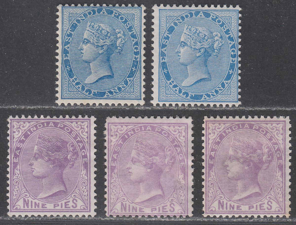 India 1873-74 Queen Victoria ½a, 9p Shades Mint SG75-78