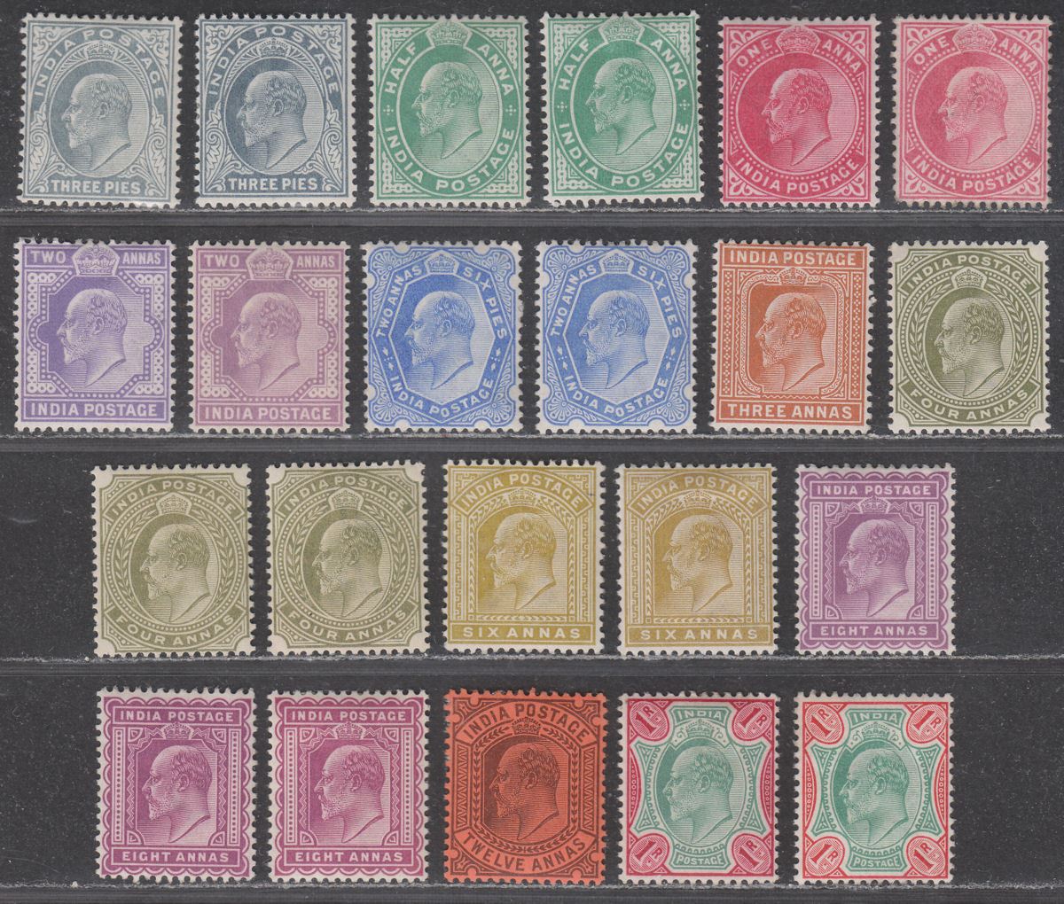 India 1902 King Edward VII Set to 1r Mostly Mint SG119-137