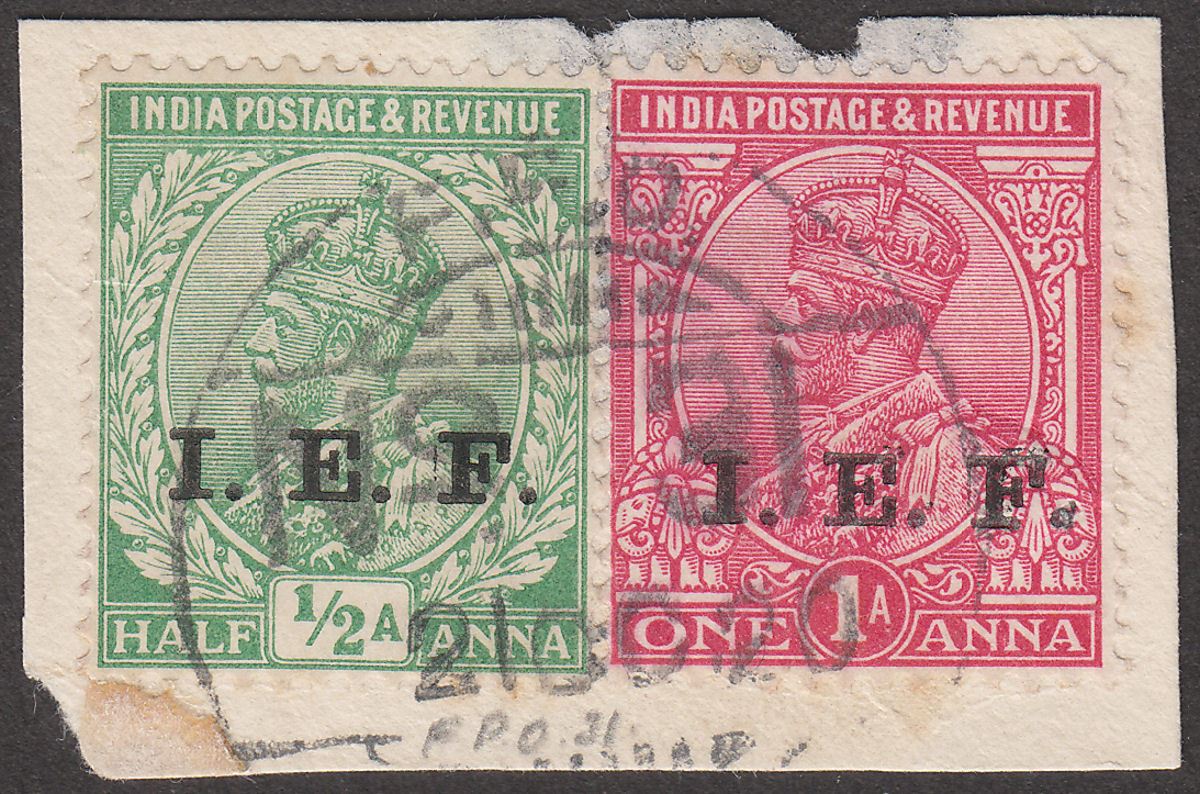 India 1920 KGV Expeditionary Forces IEF ½a, 1a Used FPO No 31 Postmark Palestine