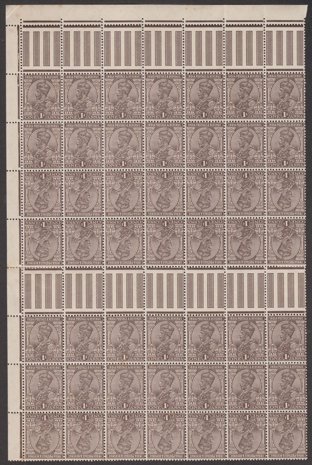 India 1932 KGV 1a Chocolate Block including Tete-Beche Pairs Mint SG203a SG203