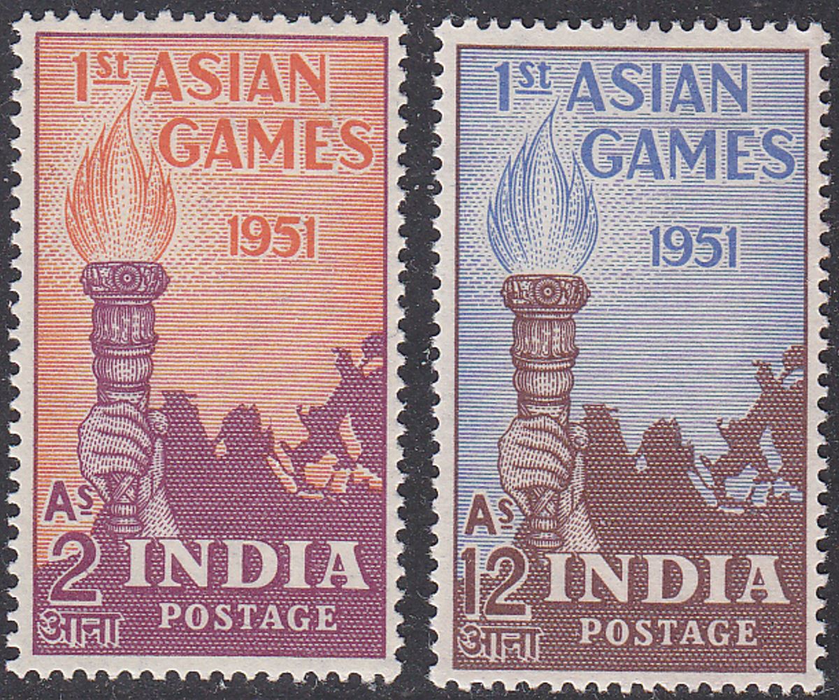 India 1951 First Asian Games 2a + 12a Mint SG335-336 cat £20