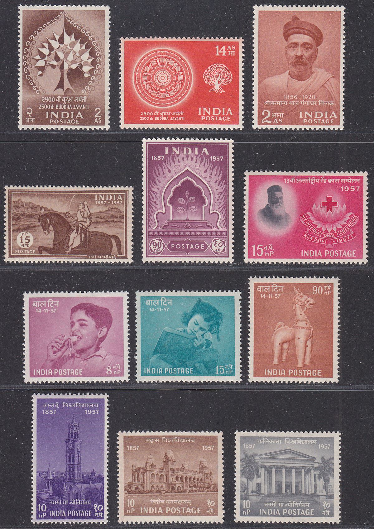 India 1956-57 Mint Selection w Buddha Jayanti / Mutiny / Universities cat £25
