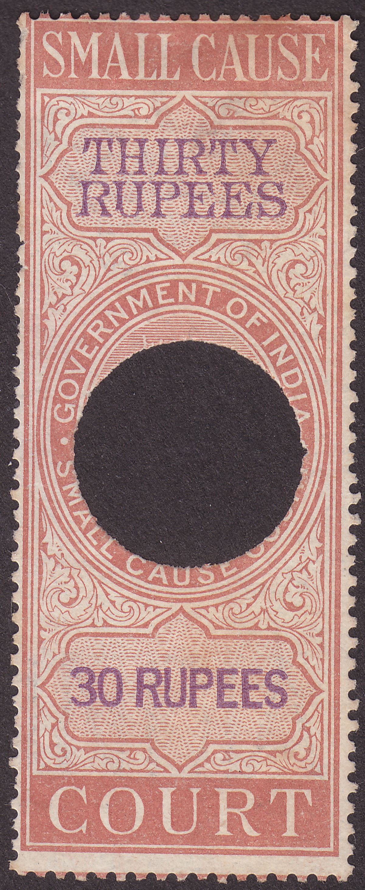 India 1868 QV Revenue Small Cause Court 30r Orange and Violet Used BF24