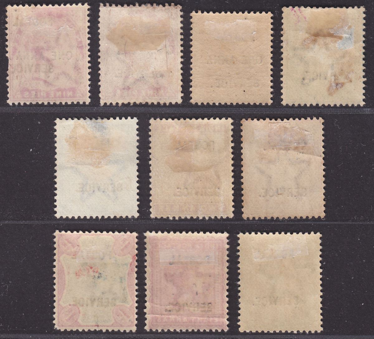 India 1895 QV Revenue Postal Service Overprint Selection to 1r Mostly Mint