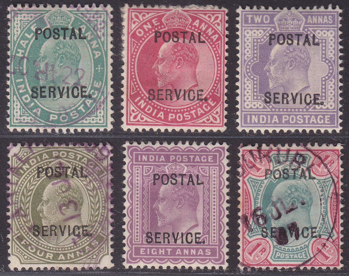 India 1904 KEVII Revenue Postal Service Overprint Selection to 1r Mint / Used