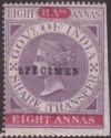 Click for more photos and details India 1863 QV Revenue Share Transfer Type 10 SPECIMEN Overprint 8a Perf 15½x15