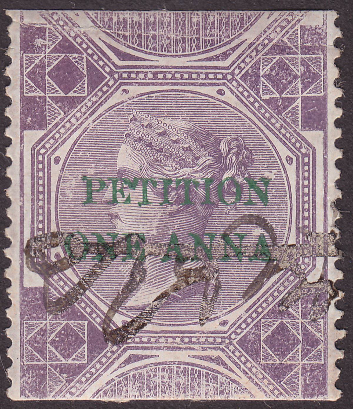 India 1867 QV Revenue Petition Overprint Foreign Bill 1a on 4r Purple Used BF7