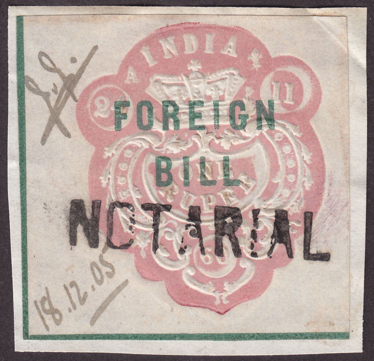 India 1879 QV Revenue Notarial Overprint on Foreign Bill 1r Die A Used BF1A