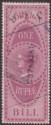 Click for more photos and details India 1879 QV Revenue Notarial Overprint 19½mm Up on Foreign Bill 1r Used BF10A