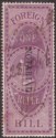 Click for more photos and details India 1879 QV Revenue Notarial Overprint 19½mm Down Foreign Bill 1r Used BF10B