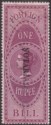 Click for more photos and details India 1879 QV Revenue Notarial Opt 19½mm Down Foreign Bill 1r Reddish Used BF10B