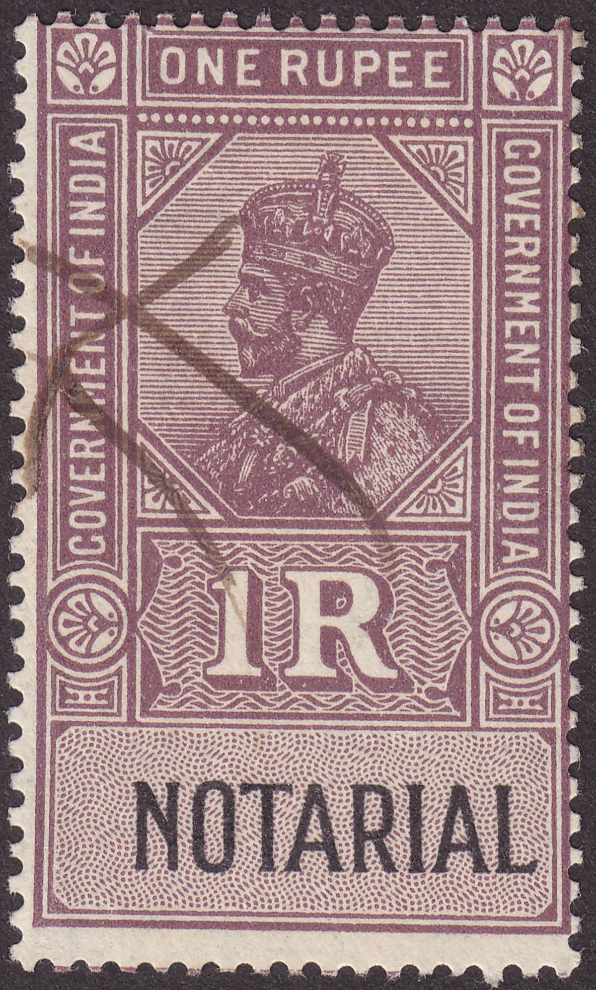 India 1925 KGV Revenue Notarial 1r Purple and Black Used BF40