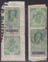 Click for more photos and details India 1923 KGV Revenue Insurance 3a, 4a with Postage ½a Used on Pieces
