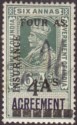 Click for more photos and details India 1932 KGV Revenue Provisional Insurance 4a Overprint Agreement 6a Used BF42