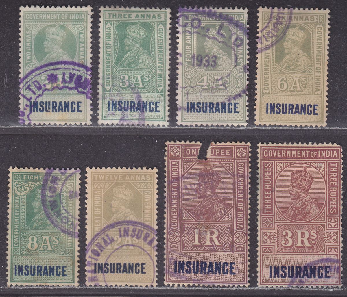 India 1926 KGV Revenue Insurance Selection 2a - 3r Used