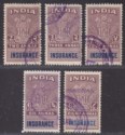 Click for more photos and details India 1948 Revenue Insurance Selection 2a - 8a Used BF68-72