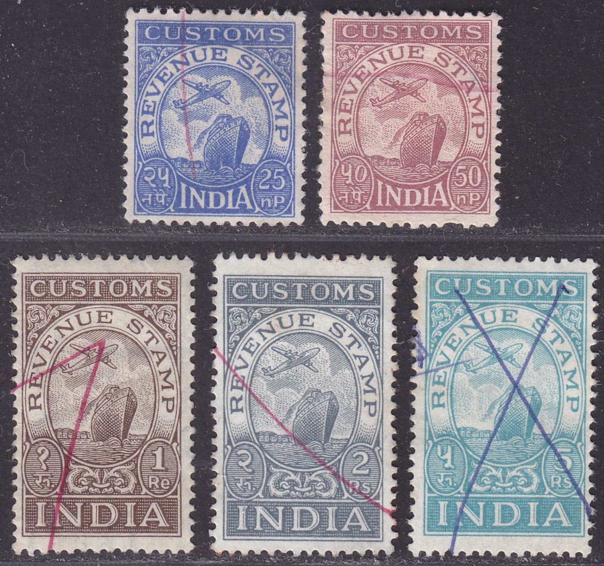 India 1957 Revenue Customs Part Set 25np to 5r Used BF5-BF9