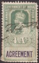 Click for more photos and details India 1923 KGV Revenue Agreement 4a Green and Black Used BF9?