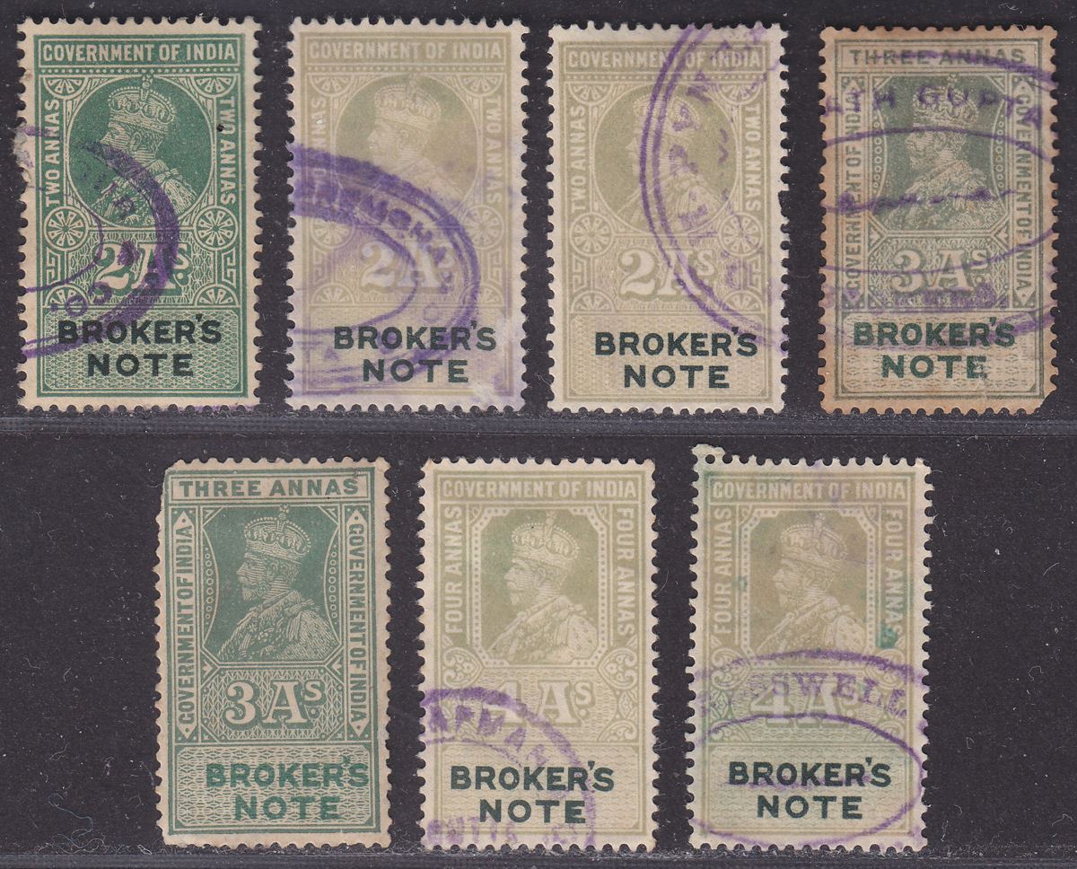 India 1926 KGV Revenue Broker's Note 2a, 3a, 4a Selection Used BF20-BF22