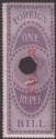 Click for more photos and details India 1870 QV Revenue Court Fees Opt on Foreign Bill 1r on Blued Paper Used BF51