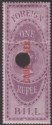 Click for more photos and details India 1870 QV Revenue Court Fees Overprint Up on Foreign Bill 1r Used BF51a