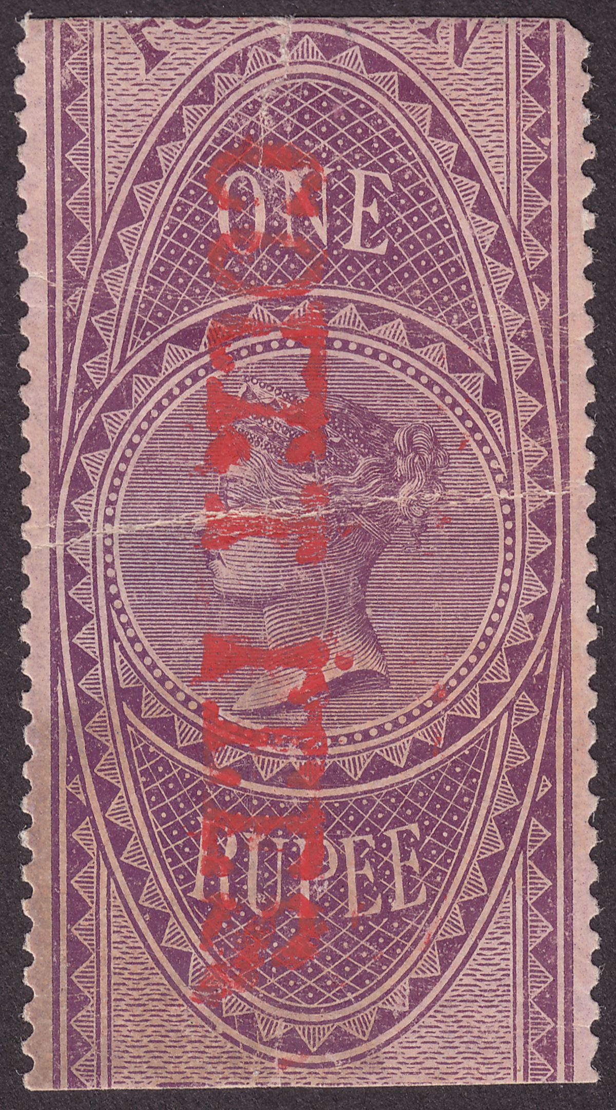 India 1870 QV Revenue Court Fees Overprint on Foreign Bill 1r Used BF32