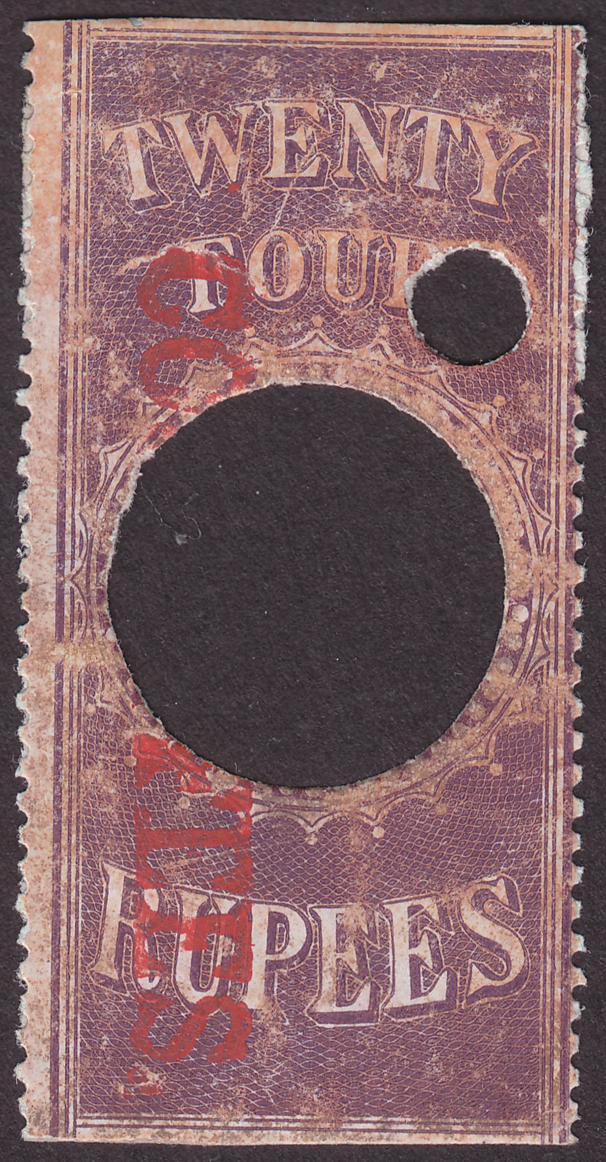 India 1870 QV Revenue Court Fees Overprint on Foreign Bill 24r Purple Used BF36