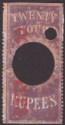 Click for more photos and details India 1870 QV Revenue Court Fees Overprint on Foreign Bill 24r Purple Used BF36