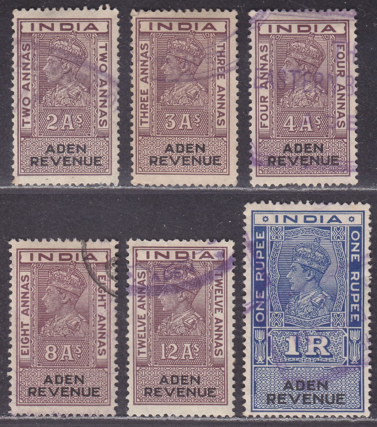 Aden 1945 KGVI Revenue Part Set to 1r Used