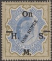 Click for more photos and details India 1925 KEVII Official 1r on 15r Blue and Olive Surcharge Mint SG O99