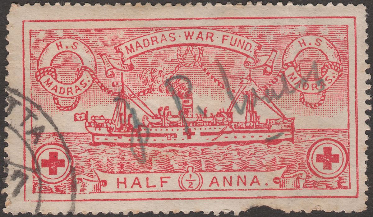 India WWII Madras War Fund ½a Red Used with postmark and pen cancel