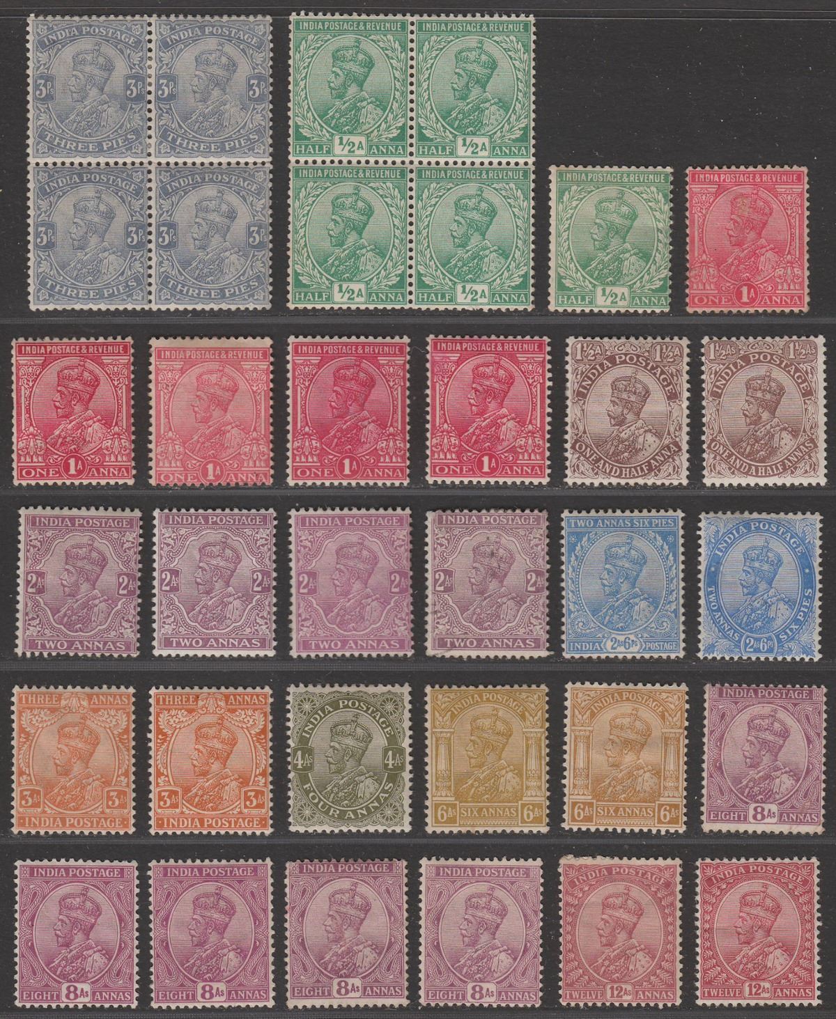 India 1911-23 King George V Selection to 12a Mostly Mint
