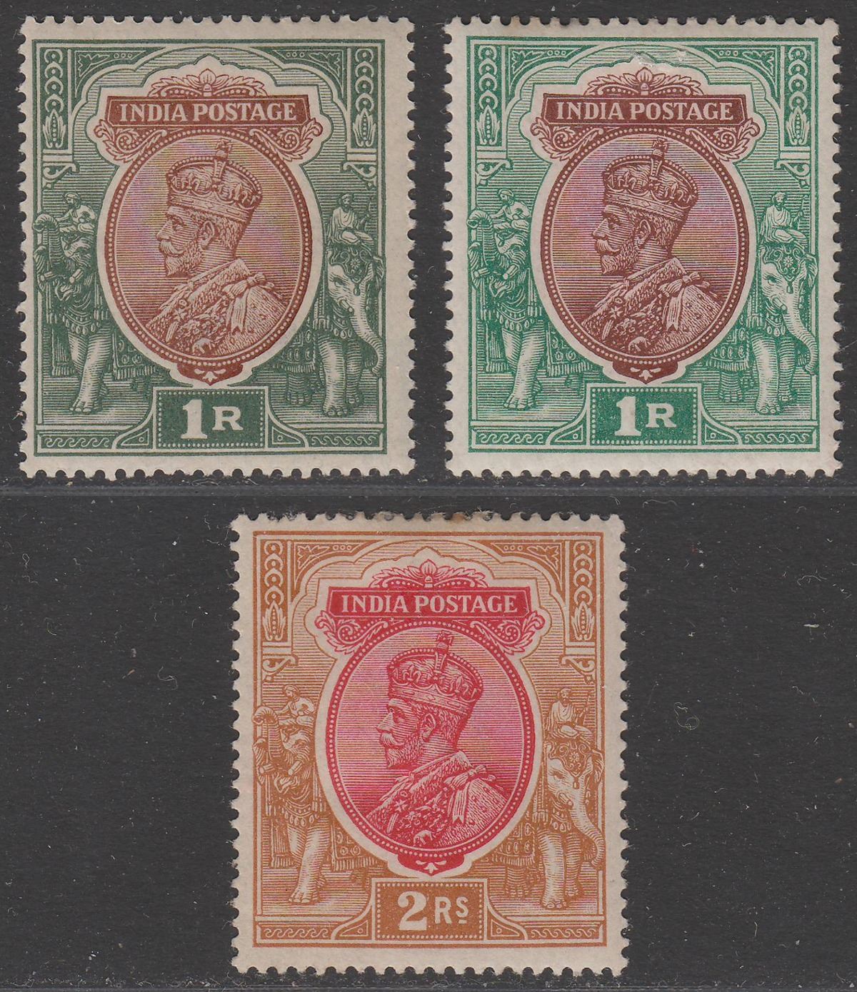 India 1911-13 King George V 1r Shades, 2r Mint SG185-187