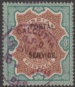 Click for more photos and details India 1895 QV Revenue Postal Service Overprint 3r Green and Brown Used