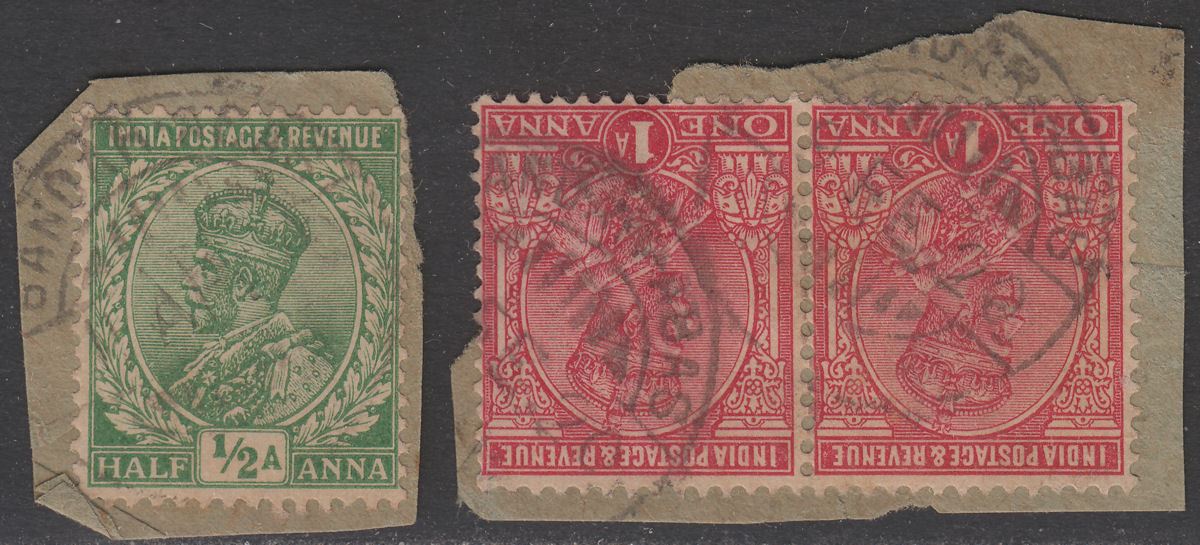 India used Bandar Abbas KGV ½a, 1a Pair Used with BANDAR-ABAS Postmarks