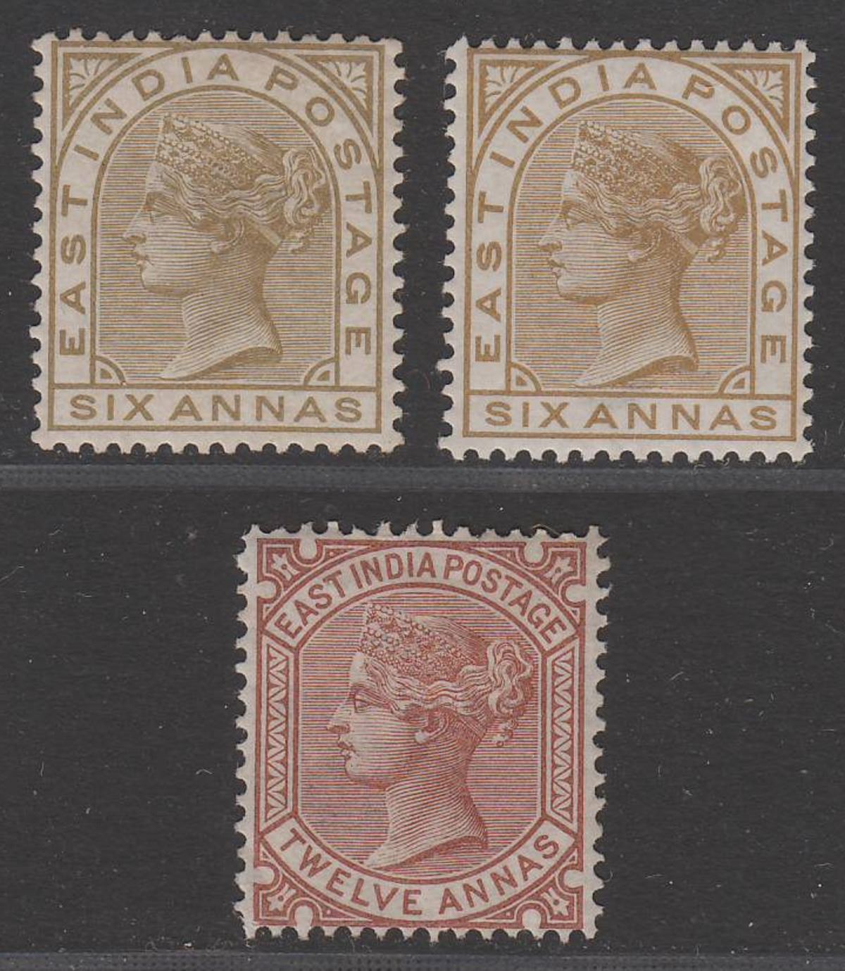 India 1876 Queen Victoria 6a Shades, 12a Mint SG80-82 cat £45