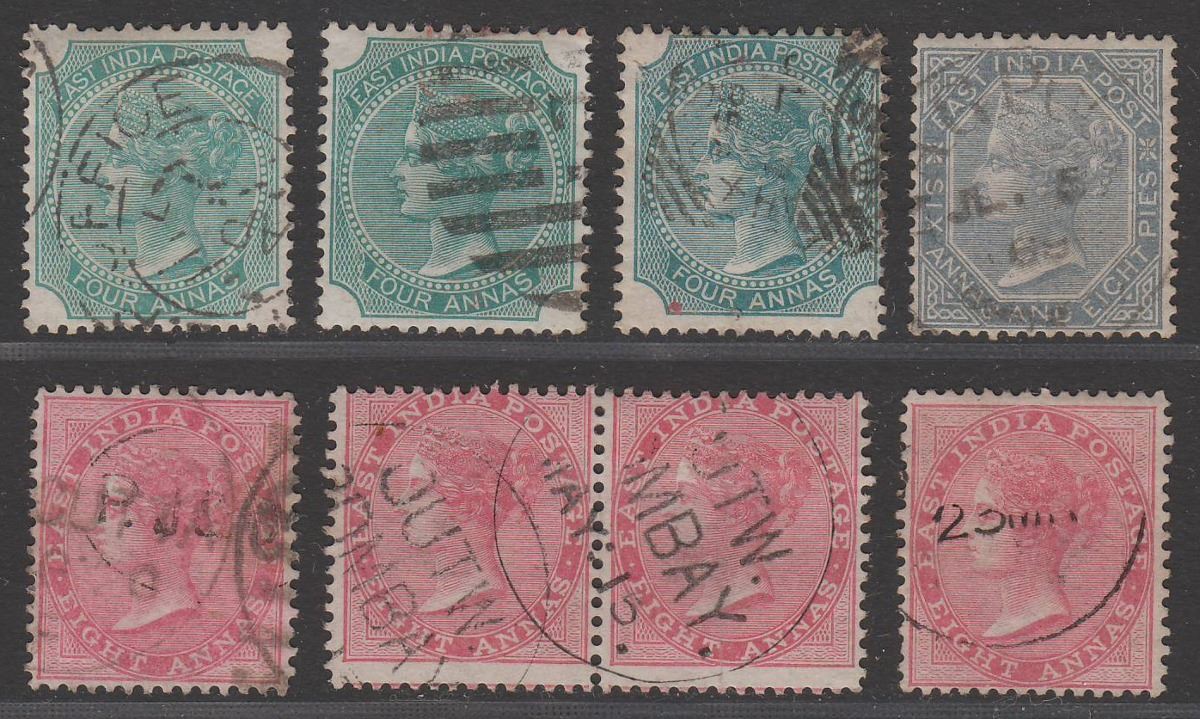 India 1866-68 Queen Victoria 4a, 6a8p, 8a Selection Used