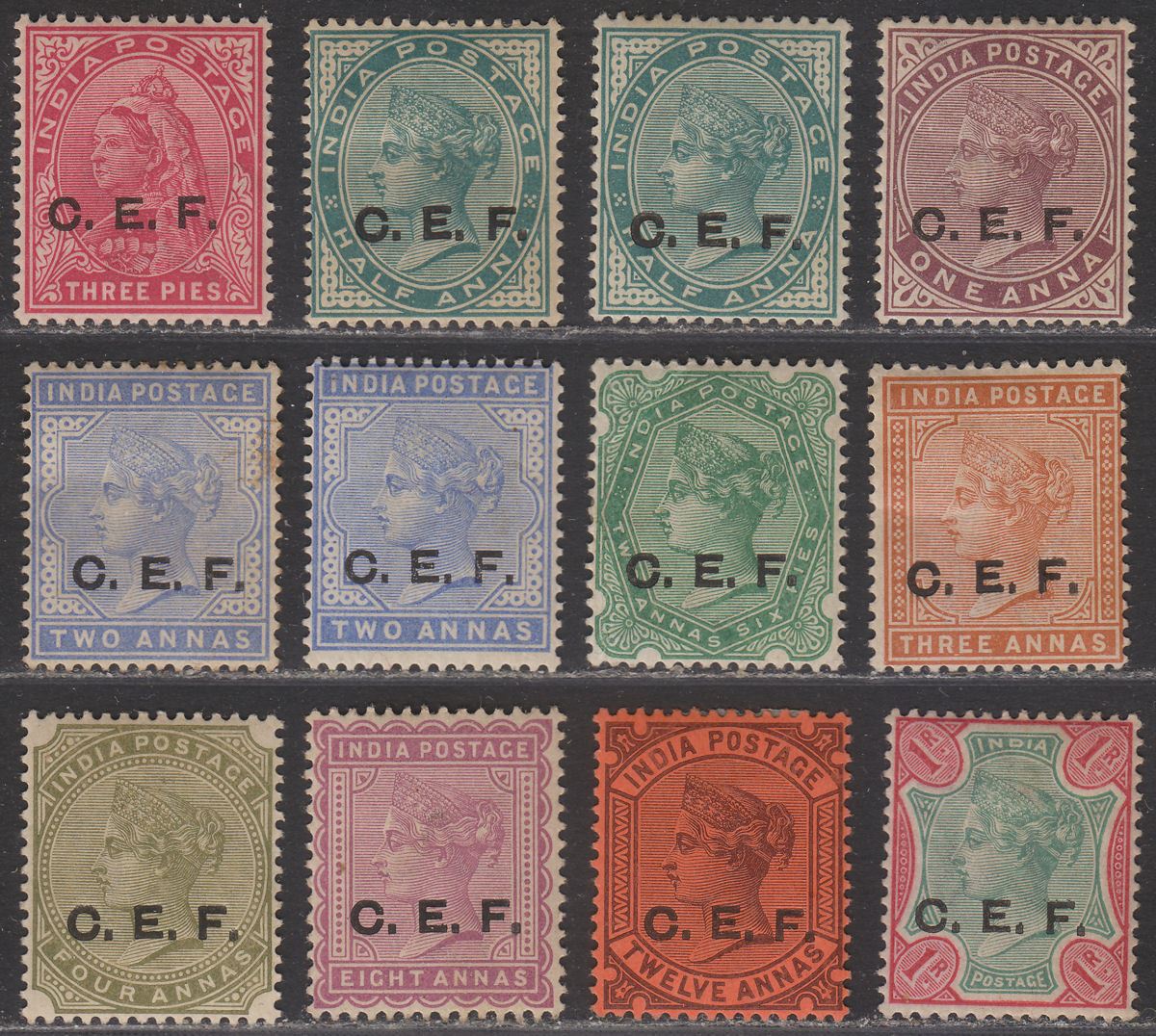 India 1900 QV China Expeditionary Force CEF Overprint Set Mint SG C1-C10 cat £80