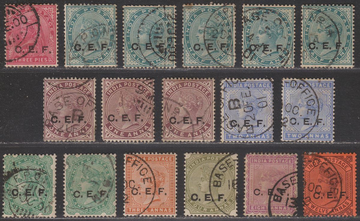 India 1900 QV China Expeditionary Force CEF Overprint Set to 12a Used SG C1-C9 